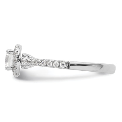 14K White Gold Round Simulated Diamond Halo Engagement Ring