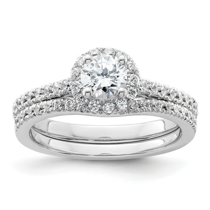 14K White Gold Round Simulated Diamond Halo Engagement Ring