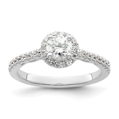 14K White Gold Round Simulated Diamond Halo Engagement Ring