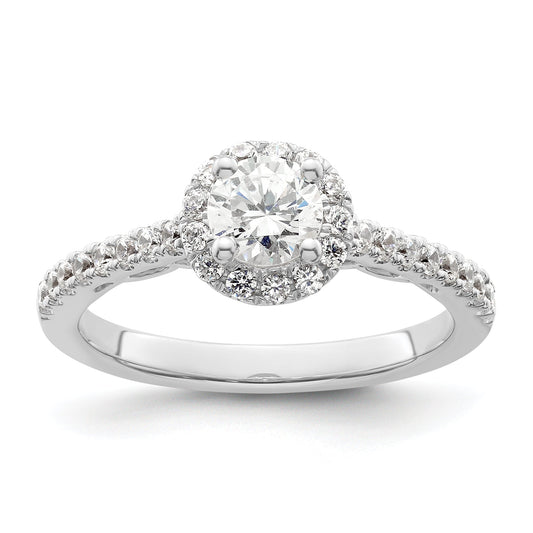14K White Gold Round Simulated Diamond Halo Engagement Ring