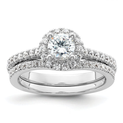 14K White Gold Round Simulated Diamond Halo Engagement Ring