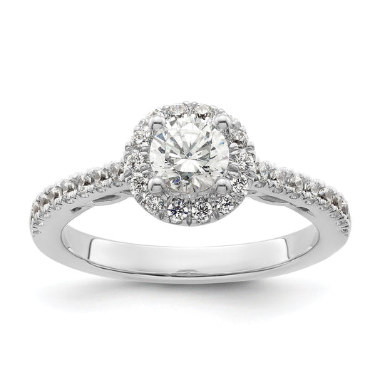 14K White Gold Round Simulated Diamond Halo Engagement Ring
