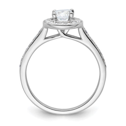 14K White Gold Round Simulated Diamond Halo Engagement Ring