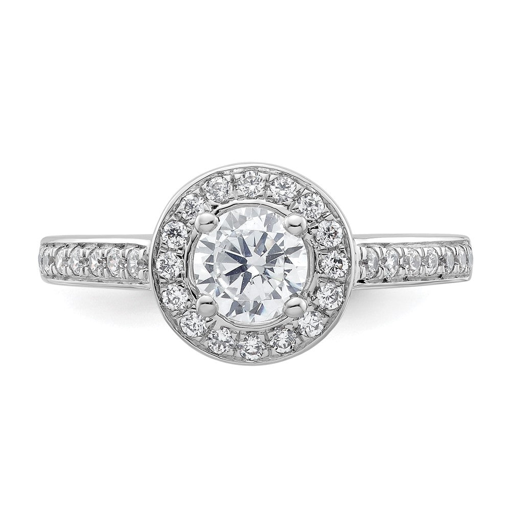 14K White Gold Round Simulated Diamond Halo Engagement Ring