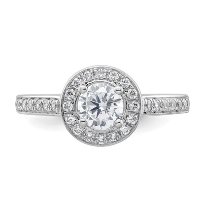 14K White Gold Round Simulated Diamond Halo Engagement Ring