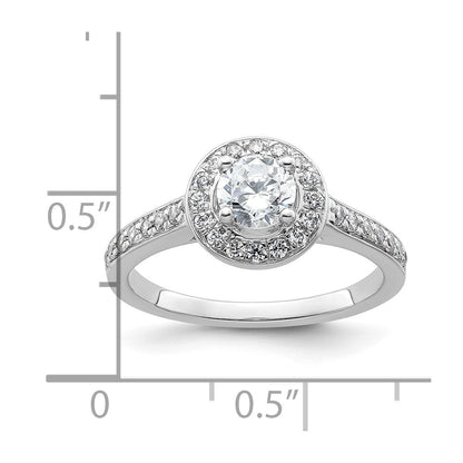 14K White Gold Round Simulated Diamond Halo Engagement Ring