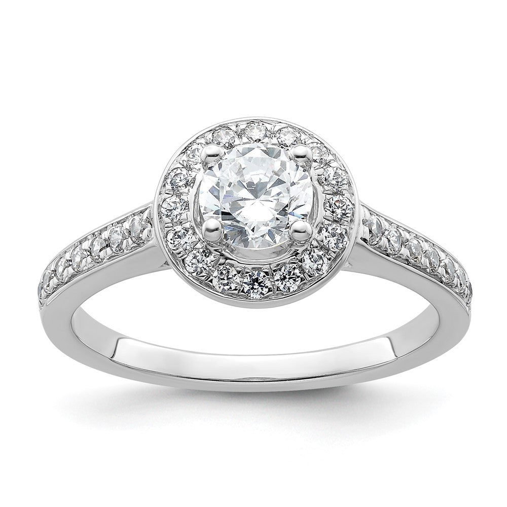14K White Gold Round Simulated Diamond Halo Engagement Ring