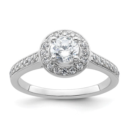 14K White Gold Round Simulated Diamond Halo Engagement Ring