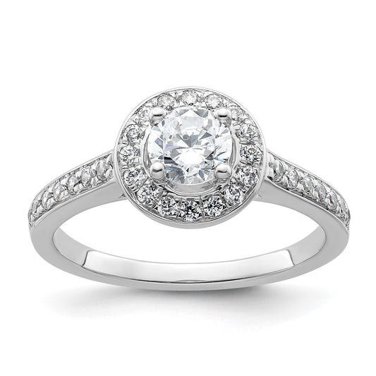 14K White Gold Round Simulated Diamond Halo Engagement Ring