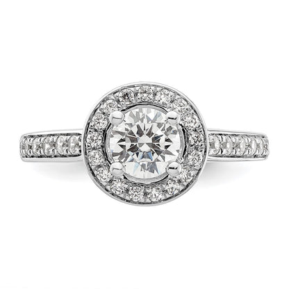 14K White Gold Round Simulated Diamond Halo Engagement Ring