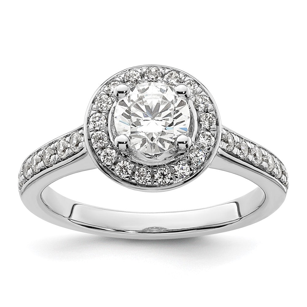 14K White Gold Round Simulated Diamond Halo Engagement Ring