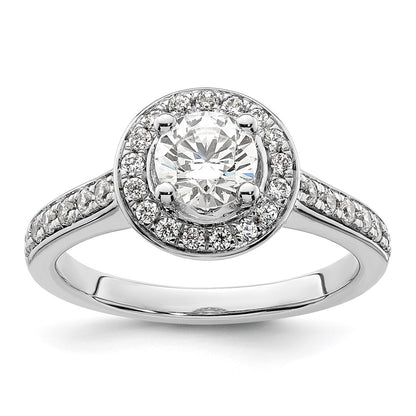 14K White Gold Round Simulated Diamond Halo Engagement Ring
