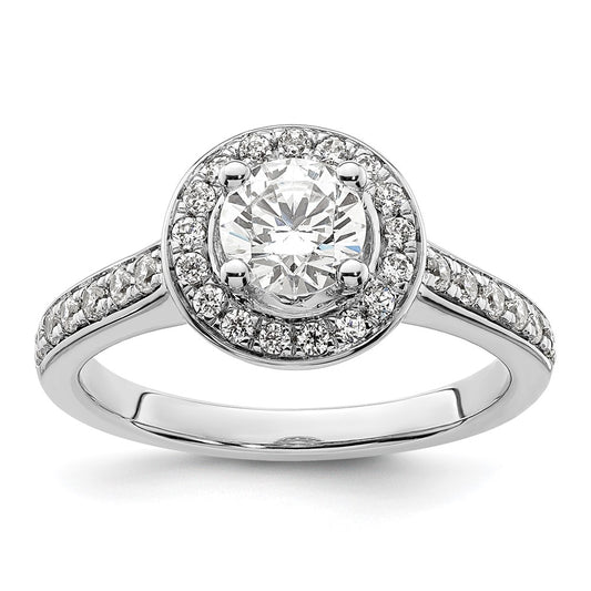 14K White Gold Round Simulated Diamond Halo Engagement Ring
