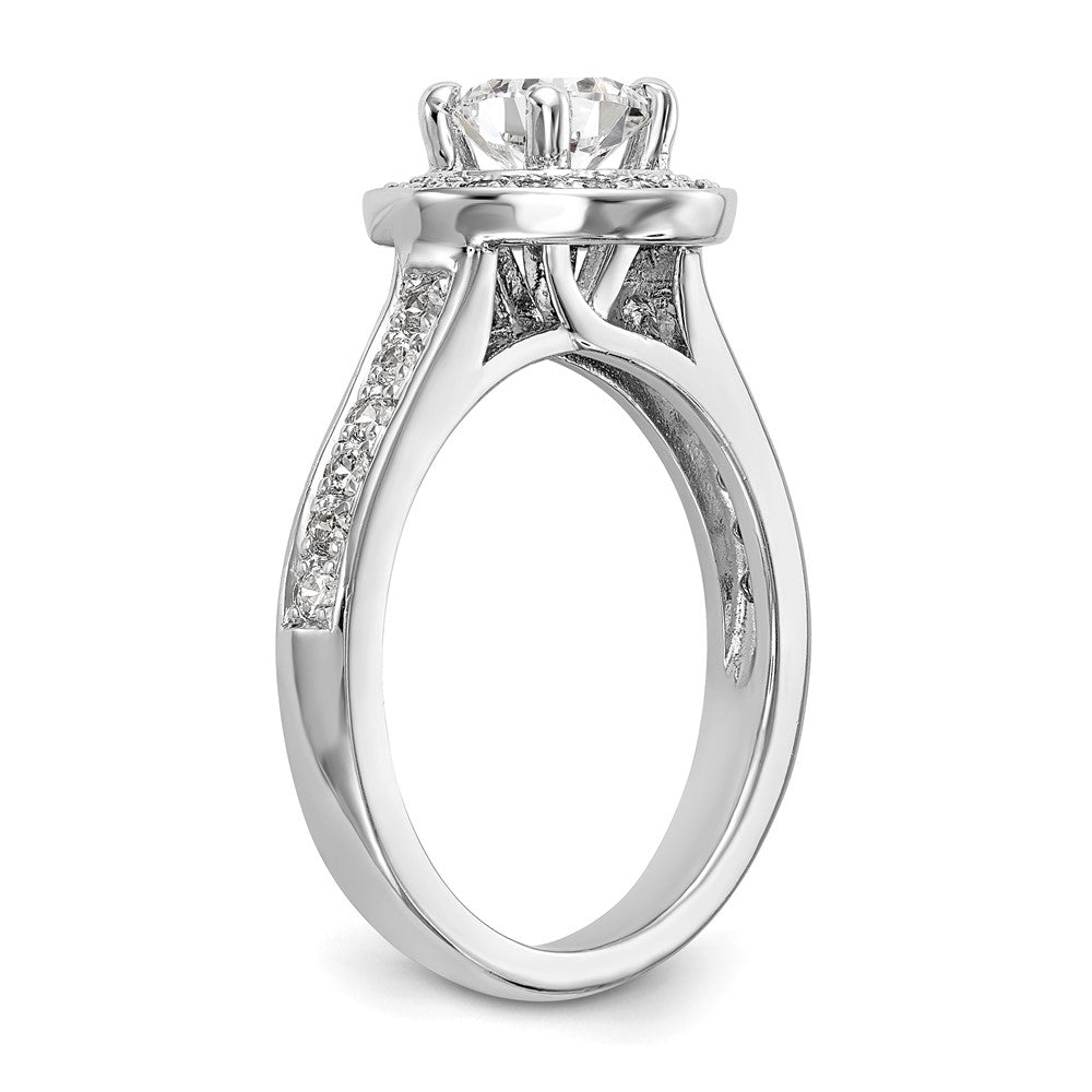14K White Gold Round Simulated Diamond Halo Engagement Ring
