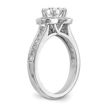 14K White Gold Round Simulated Diamond Halo Engagement Ring