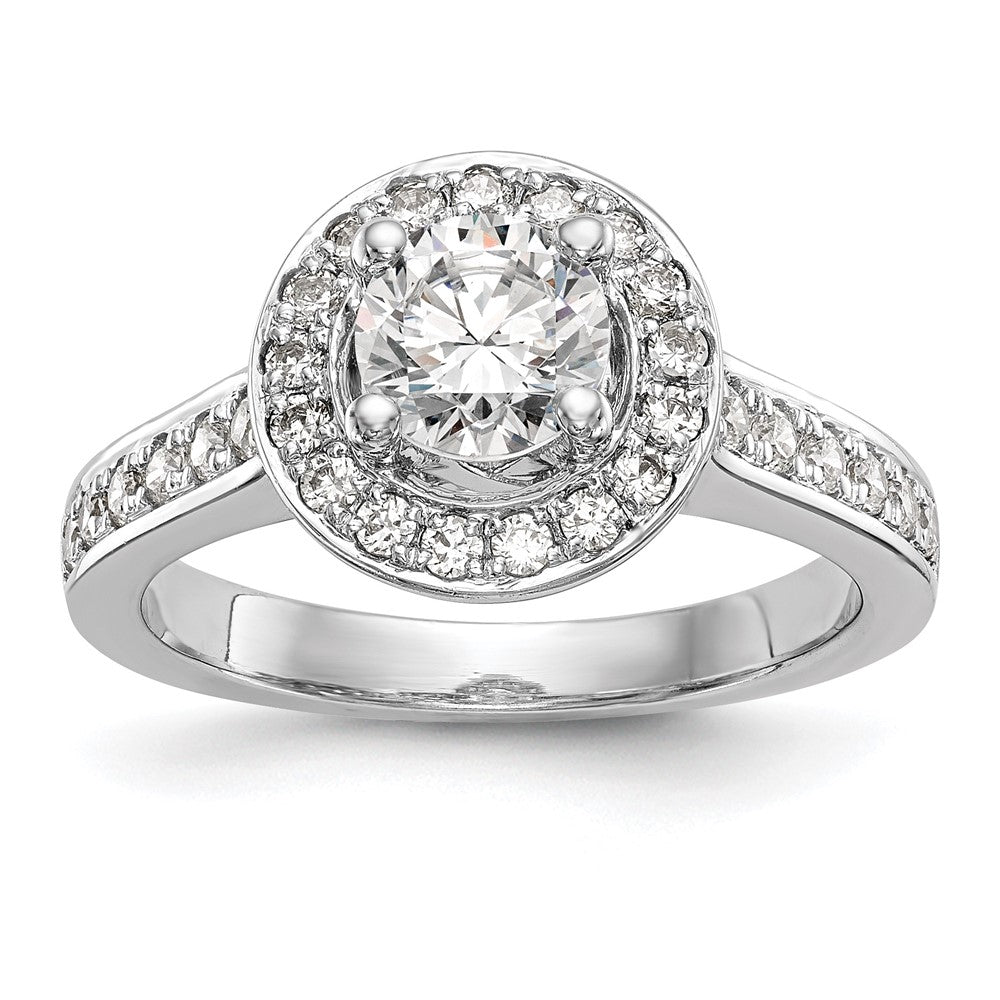 14K White Gold Round Simulated Diamond Halo Engagement Ring