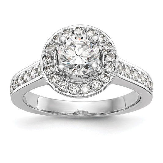 14K White Gold Round Simulated Diamond Halo Engagement Ring