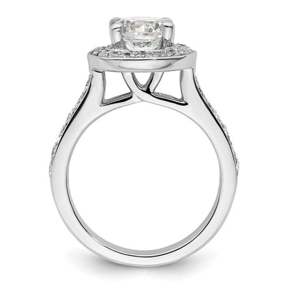 14K White Gold Round Simulated Diamond Halo Engagement Ring