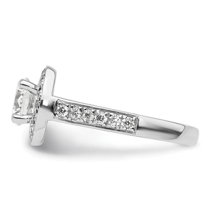 14K White Gold Round Simulated Diamond Halo Engagement Ring