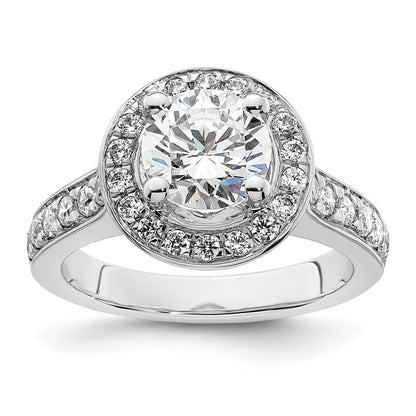 14K White Gold Round Simulated Diamond Halo Engagement Ring