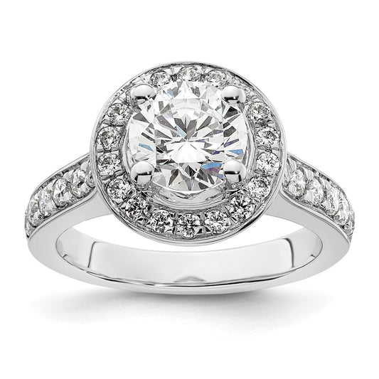 14K White Gold Round Simulated Diamond Halo Engagement Ring