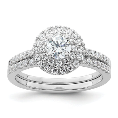 14KW Round Simulated Diamond Double Halo Engagement Ring
