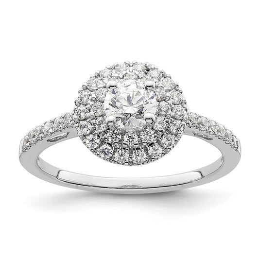 14KW Round Simulated Diamond Double Halo Engagement Ring