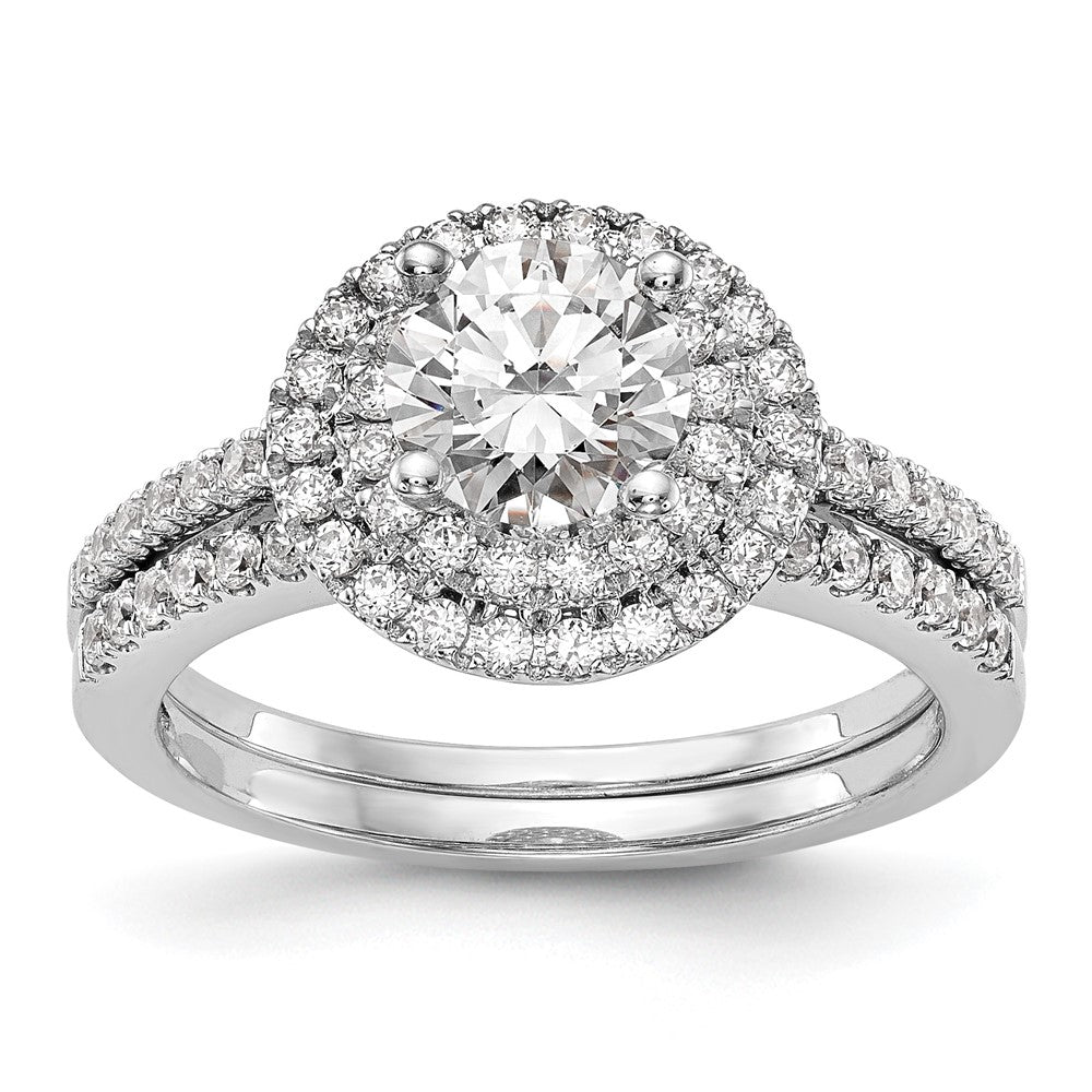 14KW Round Simulated Diamond Double Halo Engagement Ring