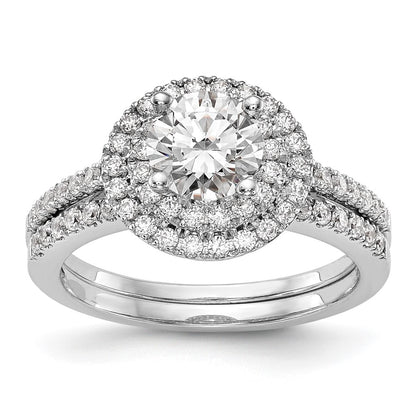 1.00ct. CZ Solid Real 14K White Gold Round Double Halo Engagement Ring