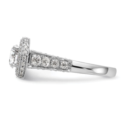 14K White Gold Round Simulated Diamond Halo Engagement Ring