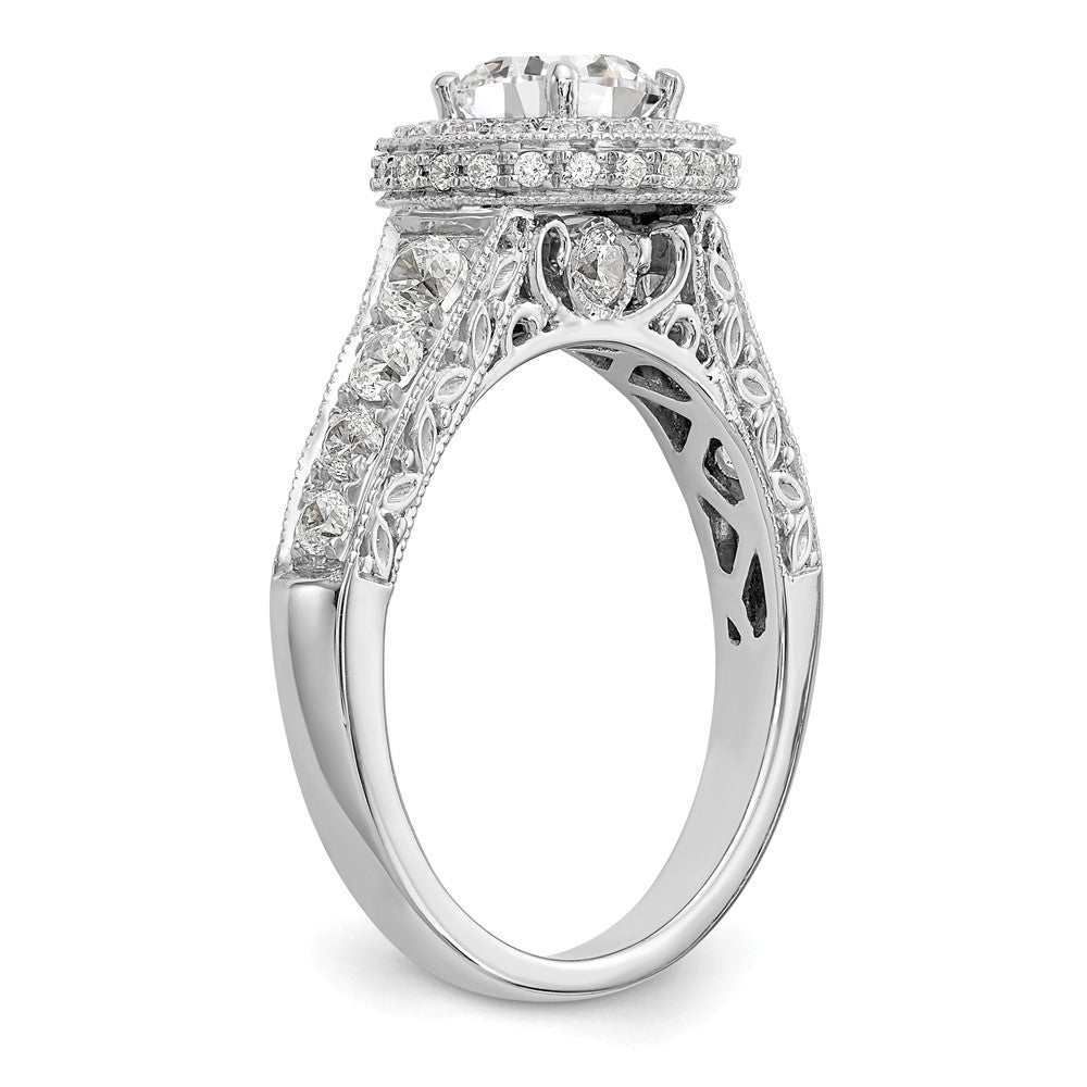 0.75ct. CZ Solid Real 14K White Gold Round Halo Engagement Ring