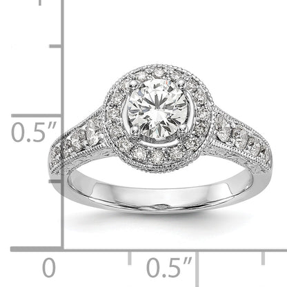 14K White Gold Round Simulated Diamond Halo Engagement Ring