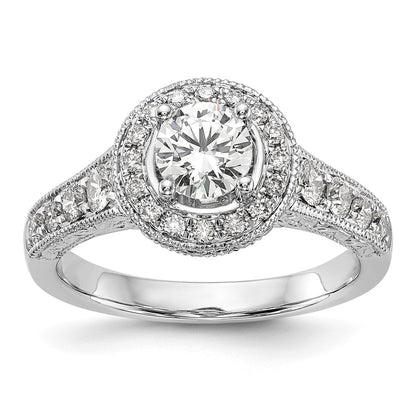 0.75ct. CZ Solid Real 14K White Gold Round Halo Engagement Ring