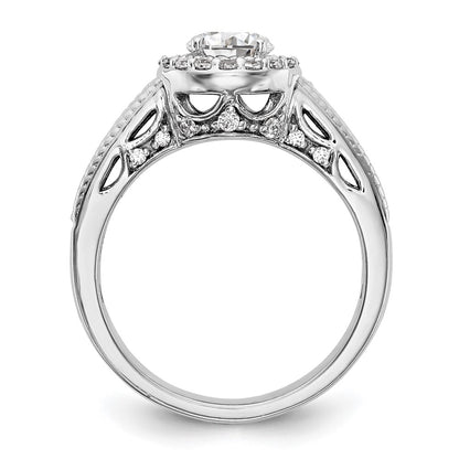 0.75ct. CZ Solid Real 14K White Gold Round Halo Engagement Ring