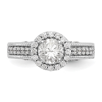 0.75ct. CZ Solid Real 14K White Gold Round Halo Engagement Ring