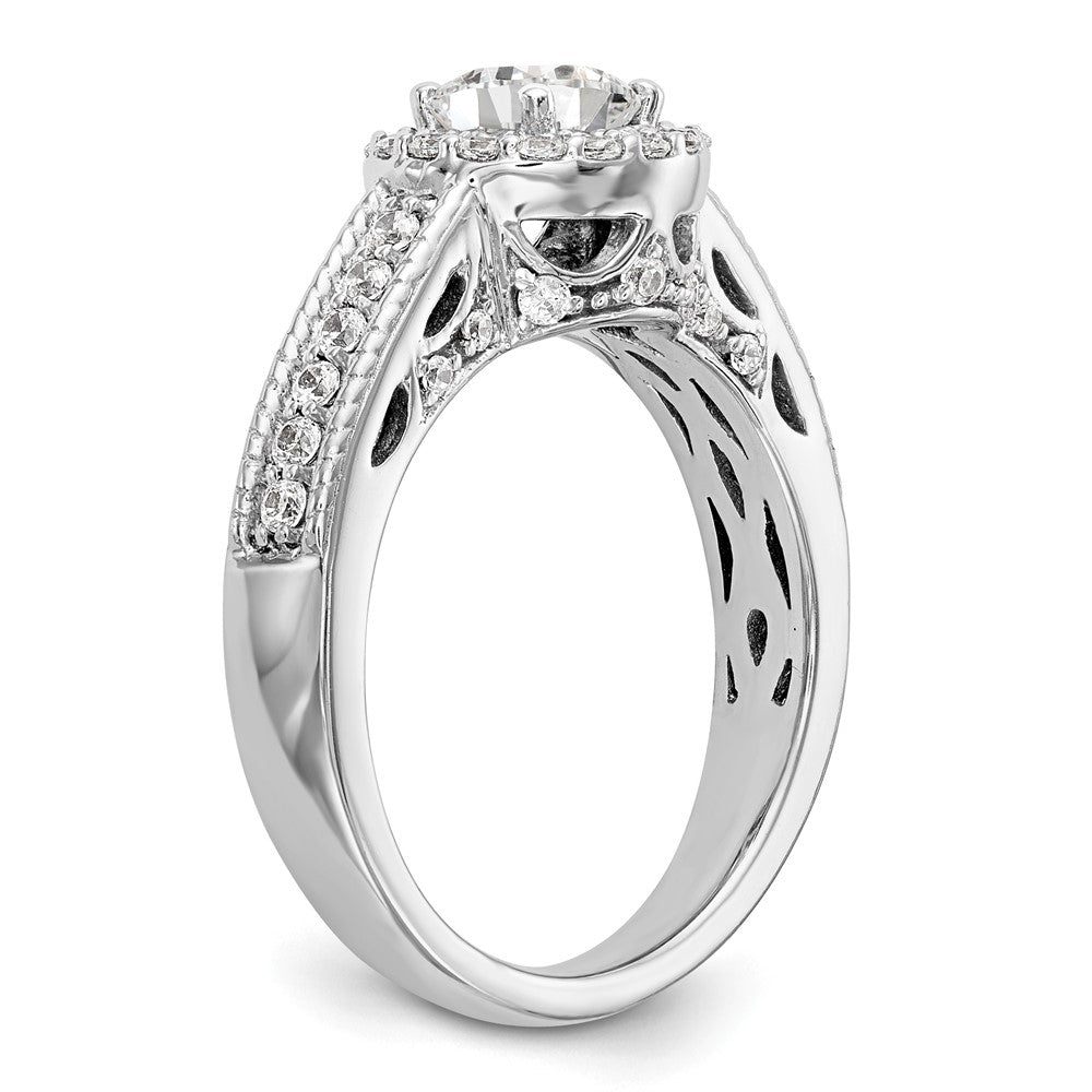 0.75ct. CZ Solid Real 14K White Gold Round Halo Engagement Ring