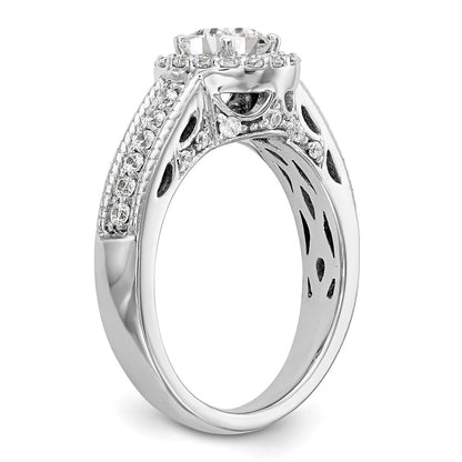 0.75ct. CZ Solid Real 14K White Gold Round Halo Engagement Ring