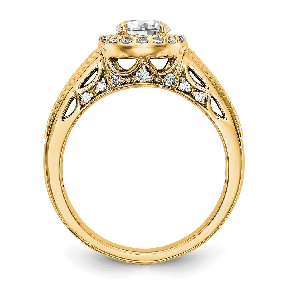 14K Round Simulated Diamond Halo Engagement Ring