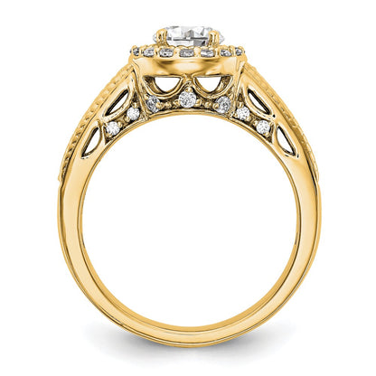 14K Round Simulated Diamond Halo Engagement Ring