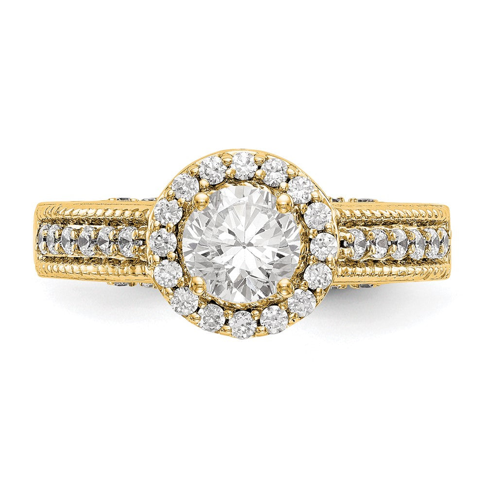 14K Round Simulated Diamond Halo Engagement Ring