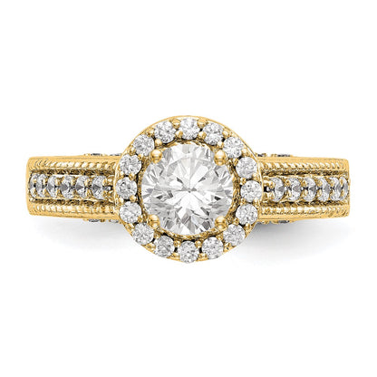 14K Round Simulated Diamond Halo Engagement Ring