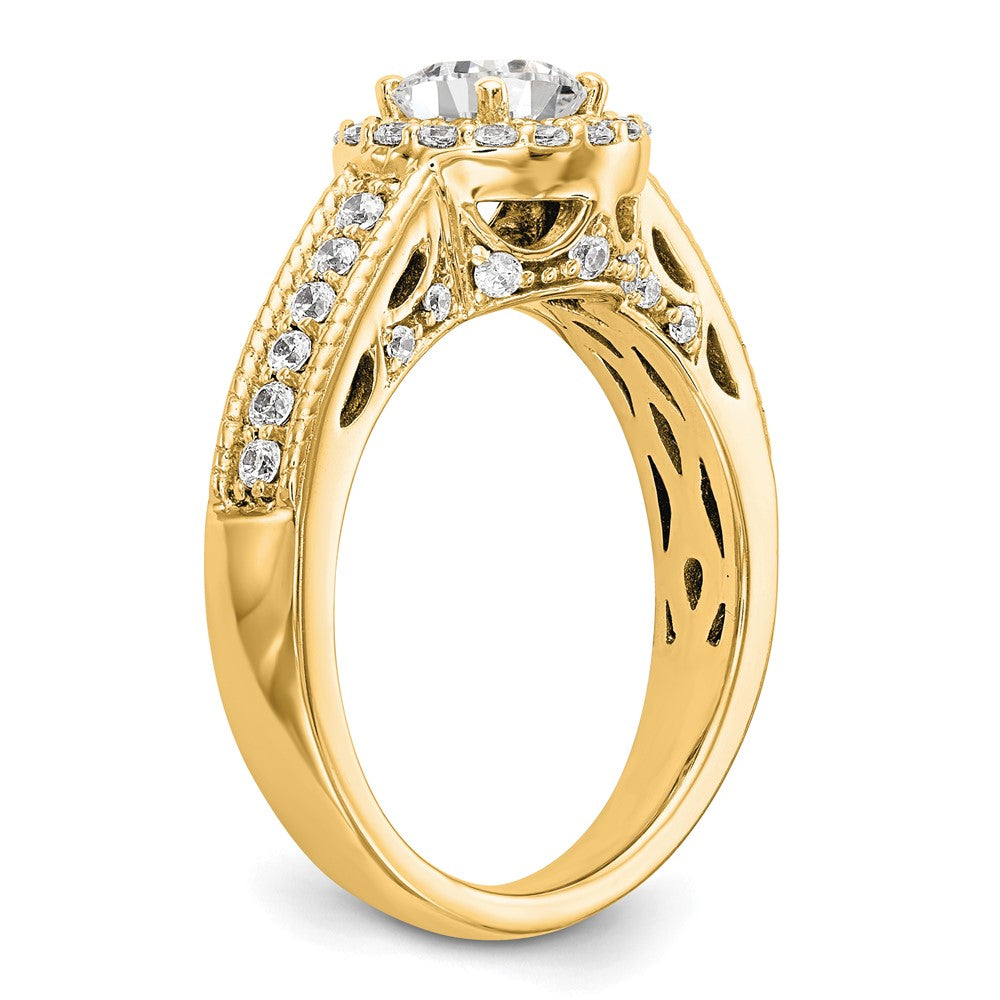 14K Round Simulated Diamond Halo Engagement Ring
