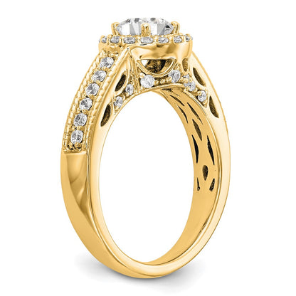 14K Round Simulated Diamond Halo Engagement Ring