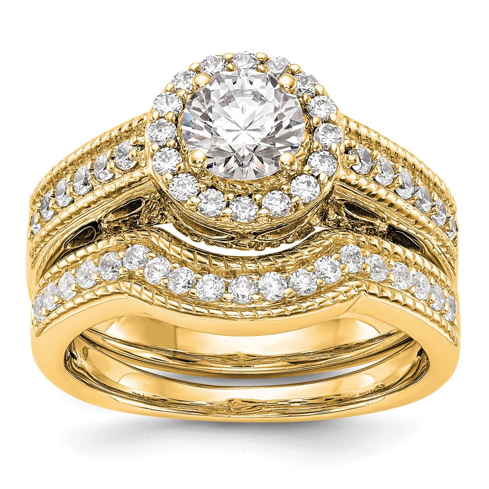 14K Round Simulated Diamond Halo Engagement Ring