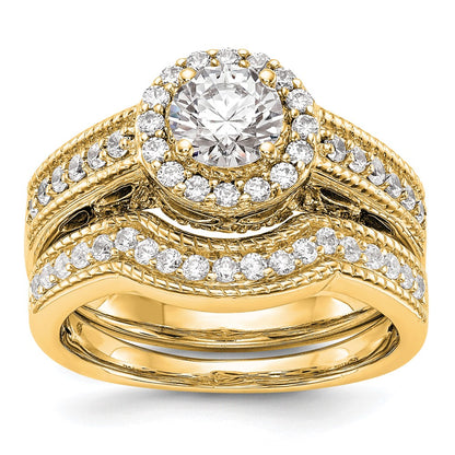 14K Round Simulated Diamond Halo Engagement Ring