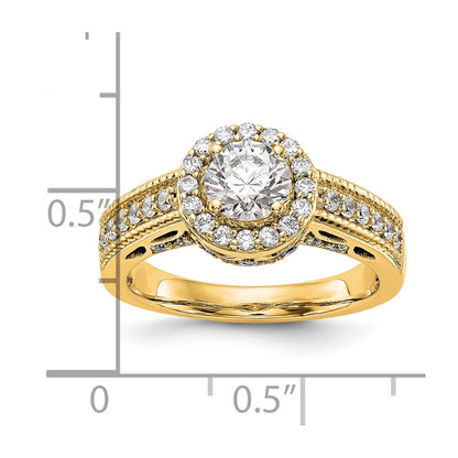 14K Round Simulated Diamond Halo Engagement Ring