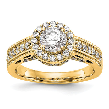 14K Round Simulated Diamond Halo Engagement Ring