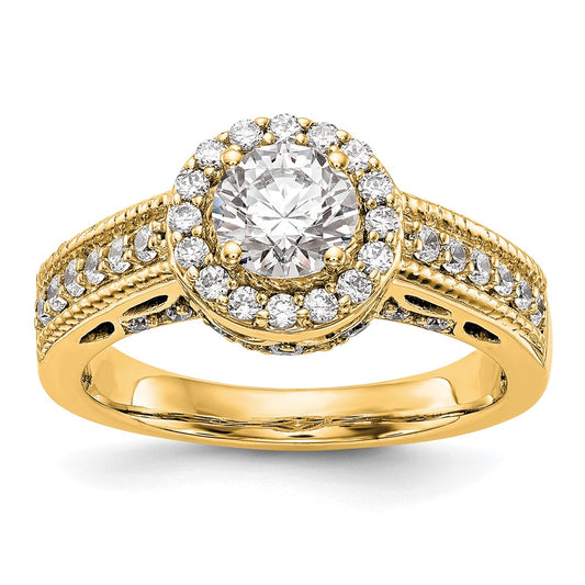 14K Round Simulated Diamond Halo Engagement Ring