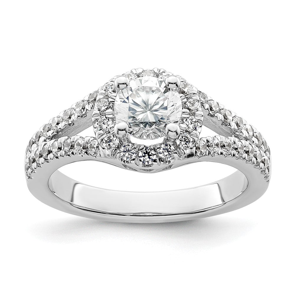 0.75ct. CZ Solid Real 14K White Gold Round Halo Engagement Ring
