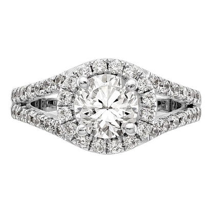 14K White Gold Round Simulated Diamond Halo Engagement Ring